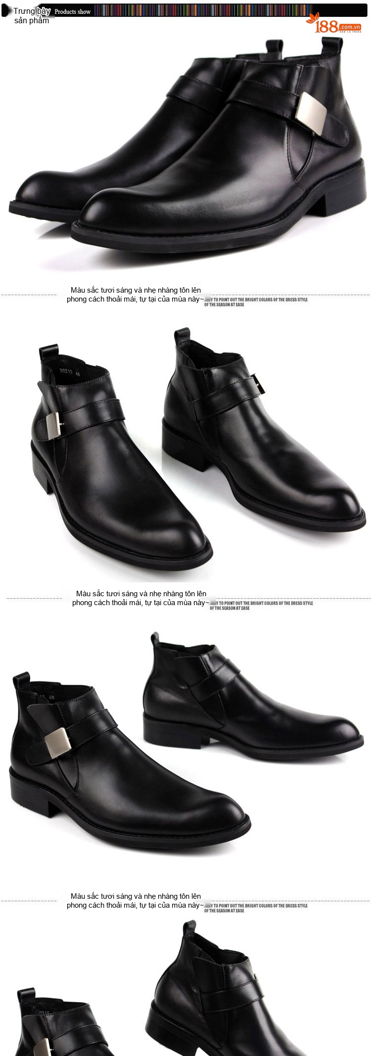 Boot Da Bò Nam Cổ Cao Khóa Kim Loại Chiều Cao Đế Khoảng 3cm Màu Đen, Nâu chi tiết 1