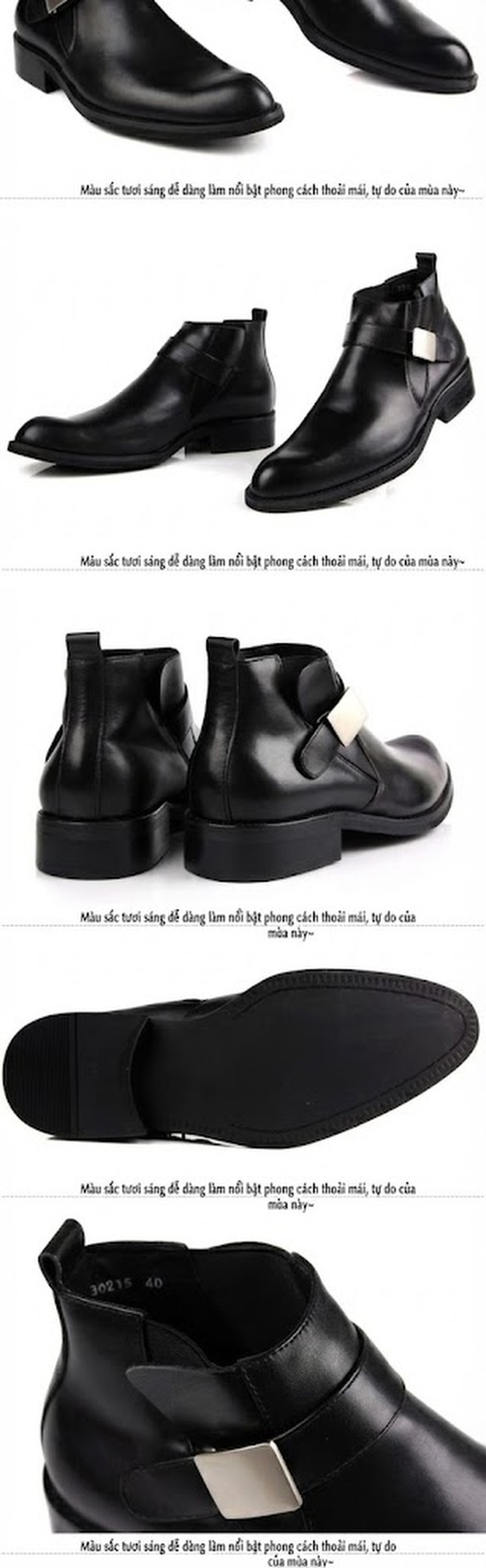 Boot Da Bò Nam Cổ Cao Khóa Kim Loại Chiều Cao Đế Khoảng 3cm Màu Đen, Nâu chi tiết 2
