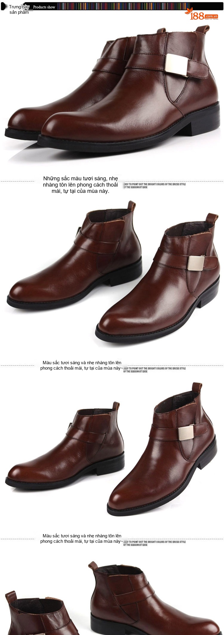 Boot Da Bò Nam Cổ Cao Khóa Kim Loại Chiều Cao Đế Khoảng 3cm Màu Đen, Nâu chi tiết 3