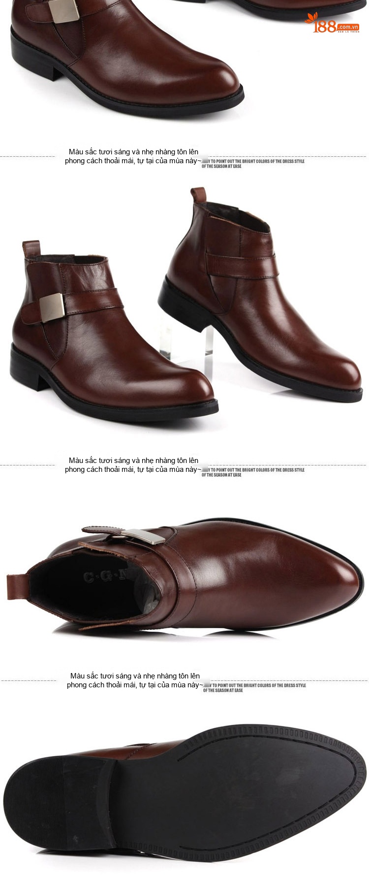 Boot Da Bò Nam Cổ Cao Khóa Kim Loại Chiều Cao Đế Khoảng 3cm Màu Đen, Nâu chi tiết 4
