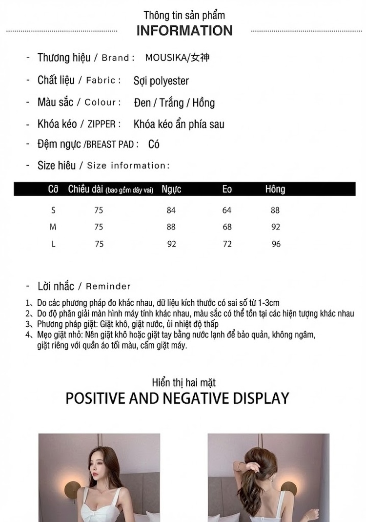 Váy Hai Dây Ôm Body Hở Ngực Xẻ Tà Màu Trắng, Hồng, Đen chi tiết 3