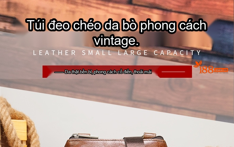 Túi Đeo Chéo Nam Da Bò Mini Đựng Điện Thoại Màn Hình Lớn Màu Nâu Cà Phê, Nâu Đậm chi tiết 1