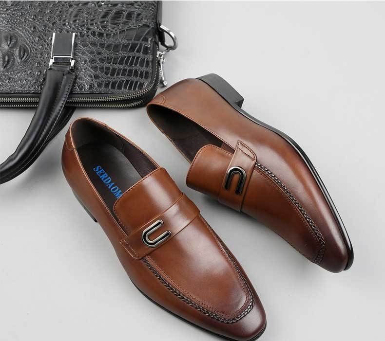 Giày Lười Nam Da Bóng Mũi Nhọn Chiều Cao Đế Khoảng 3cm Màu Đen, Nâu chi tiết 1