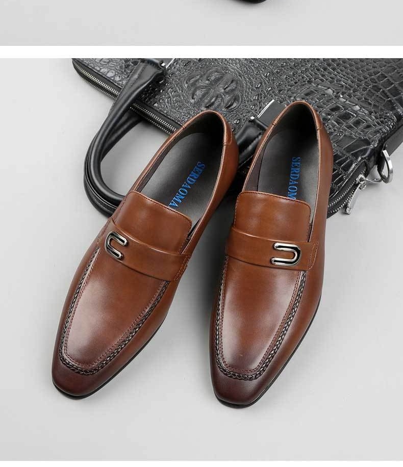 Giày Lười Nam Da Bóng Mũi Nhọn Chiều Cao Đế Khoảng 3cm Màu Đen, Nâu chi tiết 2