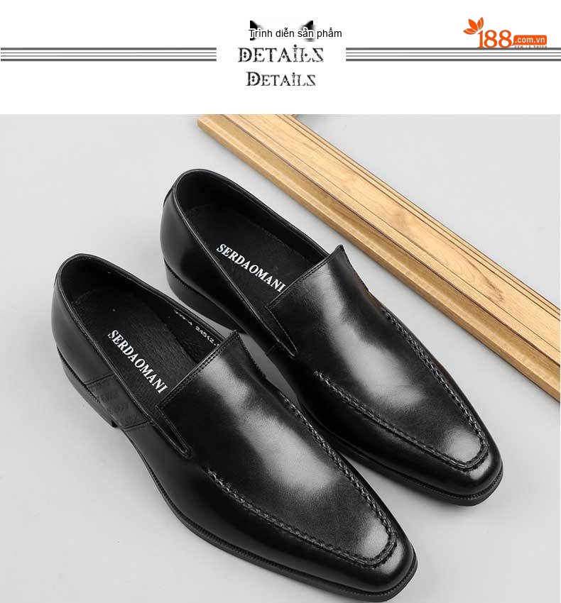 Giày Lười Nam Da Bóng Mũi Nhọn Thoáng Khí Chiều Cao Đế Khoảng 3cm Màu Đen, Nâu chi tiết 5