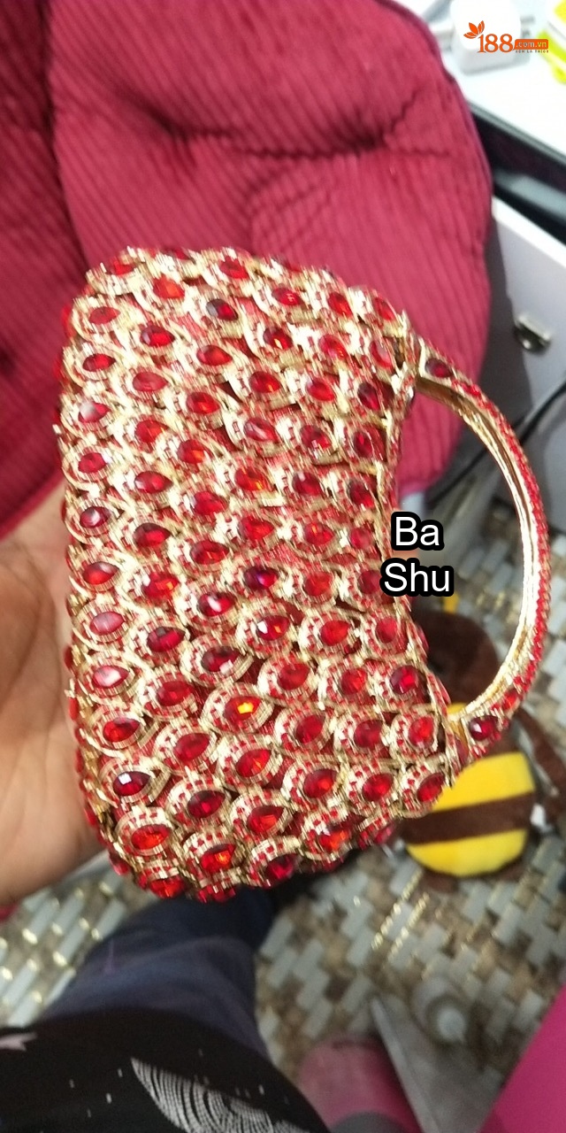 Túi Xách Dự Tiệc Đính Đá Quai Xách Kim Loại Màu Bạc, Đỏ, Xanh... chi tiết 2