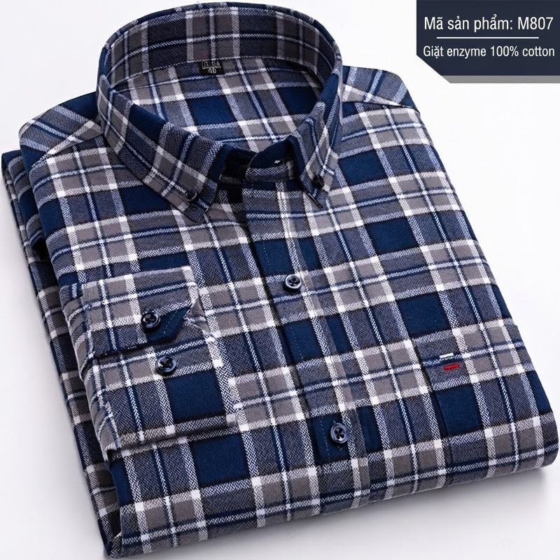 Áo Sơ Mi Tay Dài Nam Cotton Kẻ Caro Dáng Ôm Vừa Vặn Hàng Ngày Màu Xanh Navy, Đỏ, Vàng, Xám...