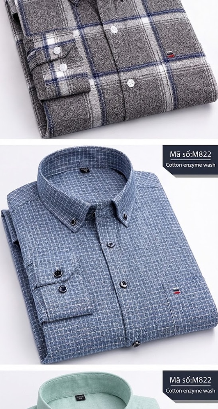 Áo Sơ Mi Tay Dài Nam Cotton Kẻ Caro Dáng Ôm Vừa Vặn Hàng Ngày Màu Xanh Navy, Đỏ, Vàng, Xám... chi tiết 17
