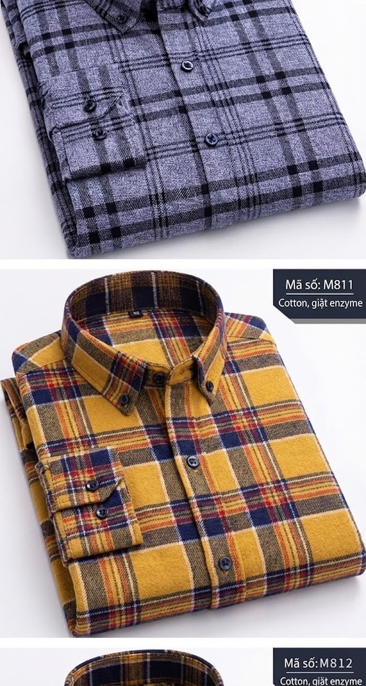 Áo Sơ Mi Tay Dài Nam Cotton Kẻ Caro Dáng Ôm Vừa Vặn Hàng Ngày Màu Xanh Navy, Đỏ, Vàng, Xám... chi tiết 12