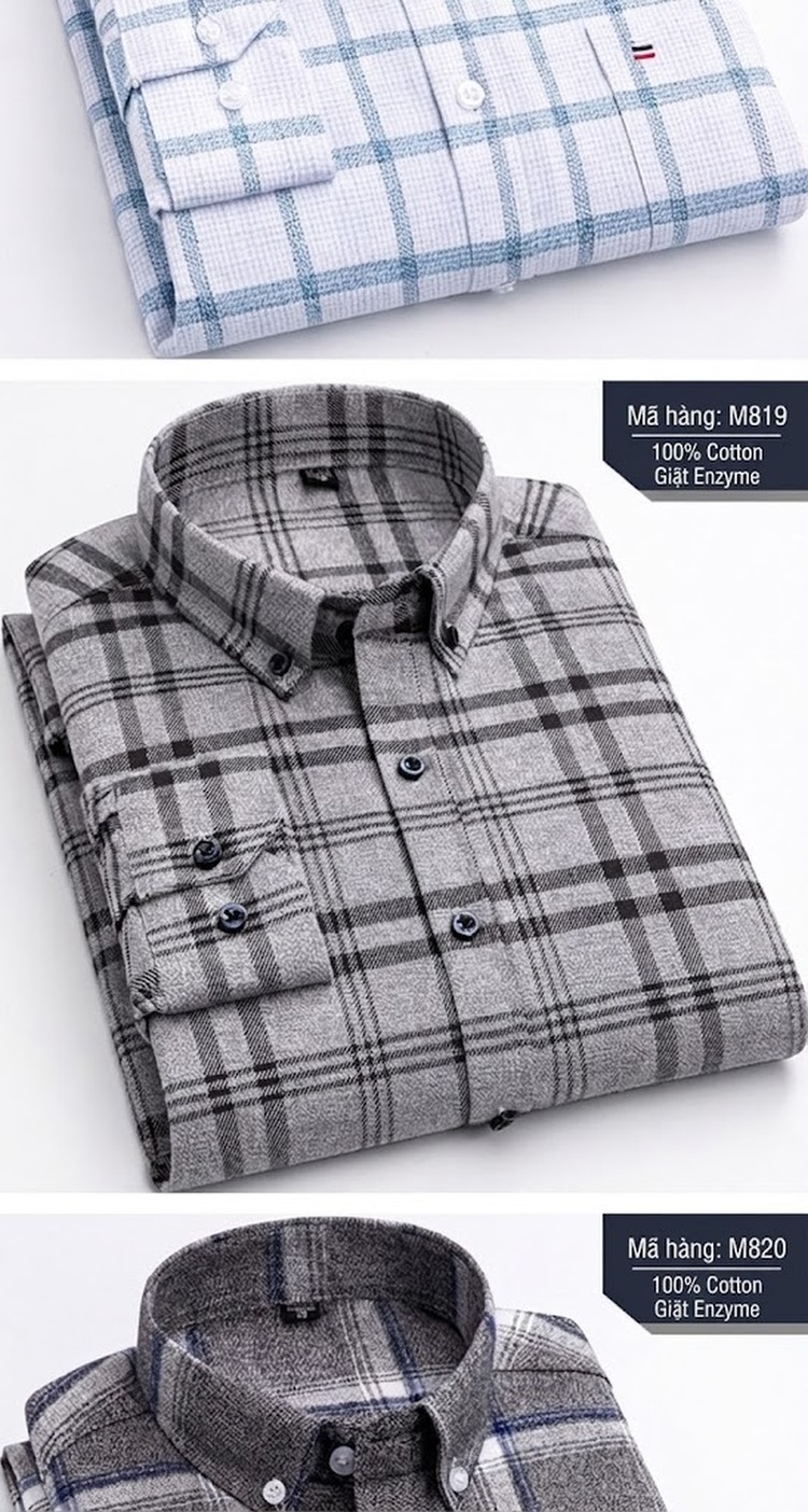Áo Sơ Mi Tay Dài Nam Cotton Kẻ Caro Dáng Ôm Vừa Vặn Hàng Ngày Màu Xanh Navy, Đỏ, Vàng, Xám... chi tiết 16
