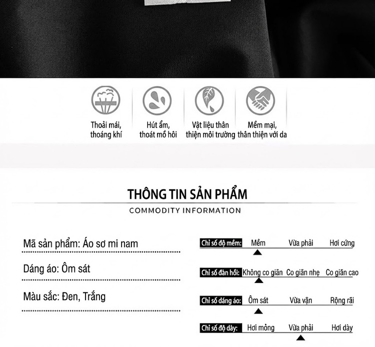 Áo Sơ Mi Nam Tay Ngắn Thêu Cành Cây Công Sở Hàng Ngày Thoải Mái Màu Đen, Trắng chi tiết 5