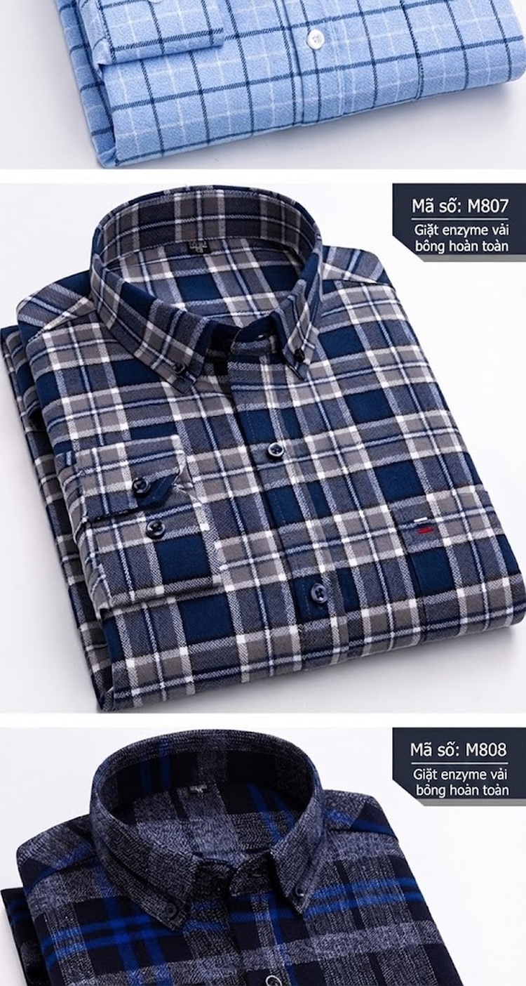 Áo Sơ Mi Tay Dài Nam Cotton Kẻ Caro Dáng Ôm Vừa Vặn Hàng Ngày Màu Xanh Navy, Đỏ, Vàng, Xám... chi tiết 10