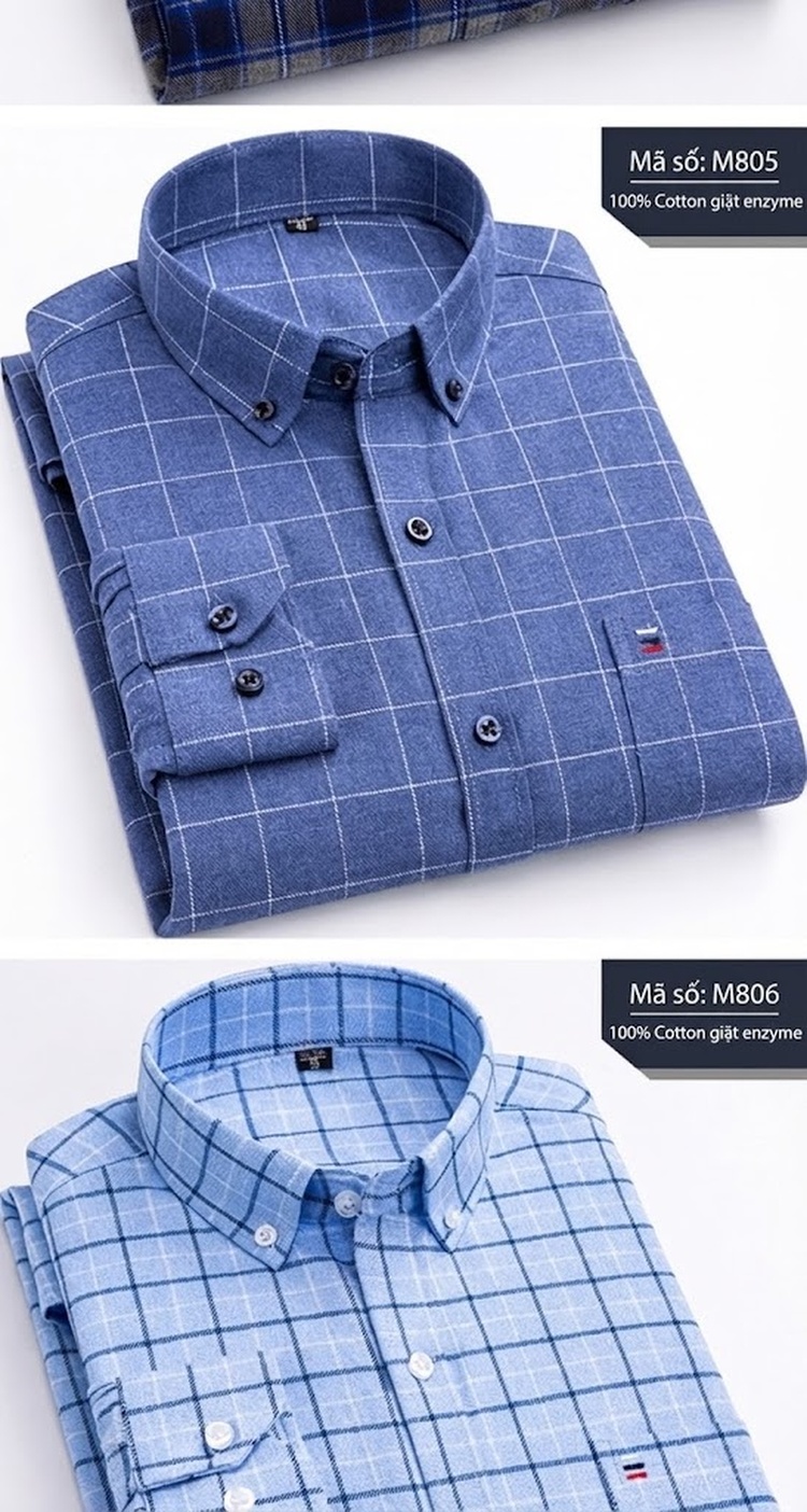 Áo Sơ Mi Tay Dài Nam Cotton Kẻ Caro Dáng Ôm Vừa Vặn Hàng Ngày Màu Xanh Navy, Đỏ, Vàng, Xám... chi tiết 9