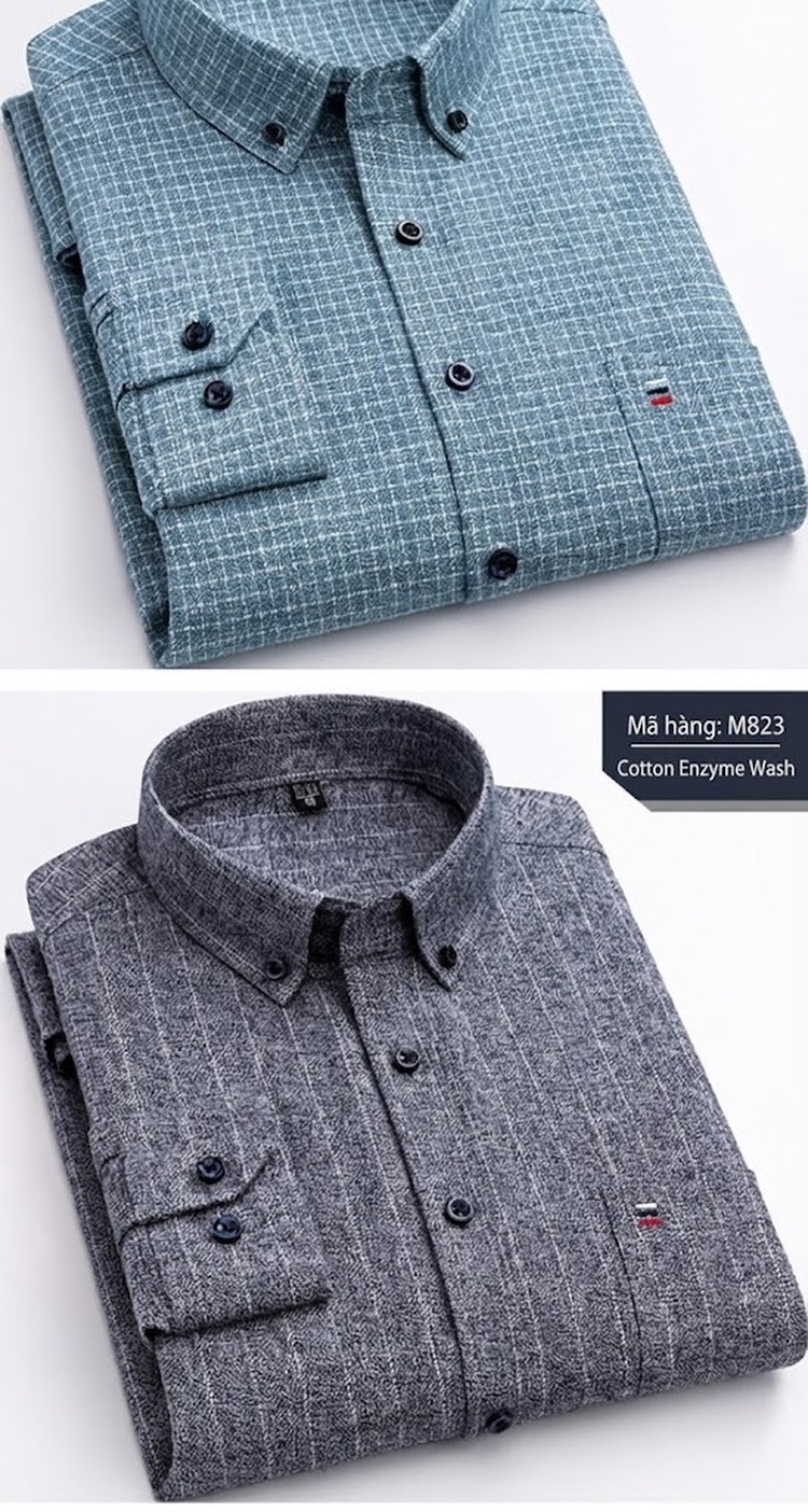 Áo Sơ Mi Tay Dài Nam Cotton Kẻ Caro Dáng Ôm Vừa Vặn Hàng Ngày Màu Xanh Navy, Đỏ, Vàng, Xám... chi tiết 18