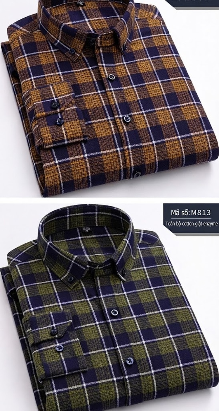 Áo Sơ Mi Tay Dài Nam Cotton Kẻ Caro Dáng Ôm Vừa Vặn Hàng Ngày Màu Xanh Navy, Đỏ, Vàng, Xám... chi tiết 13