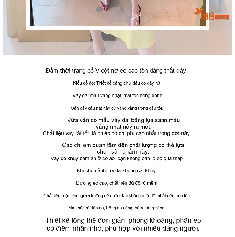 Váy Đầm Nữ Tay Ngắn Cổ Chữ V dáng chữ A Chiết Eo Thắt Dây Màu Vàng Chanh chi tiết 2