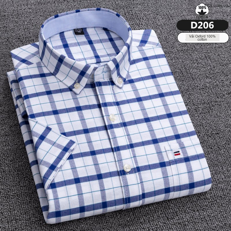 Áo Sơ Mi Tay Ngắn Nam Cotton Dáng Ôm Họa Tiết Kẻ Sọc Màu Xanh, Trắng, Nâu, Xám...