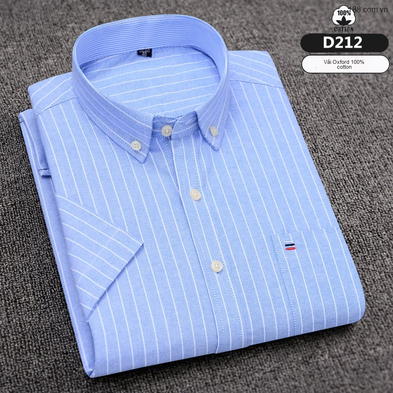 Áo Sơ Mi Tay Ngắn Nam Cotton Dáng Ôm Họa Tiết Kẻ Sọc Màu Xanh, Trắng, Nâu, Xám...
