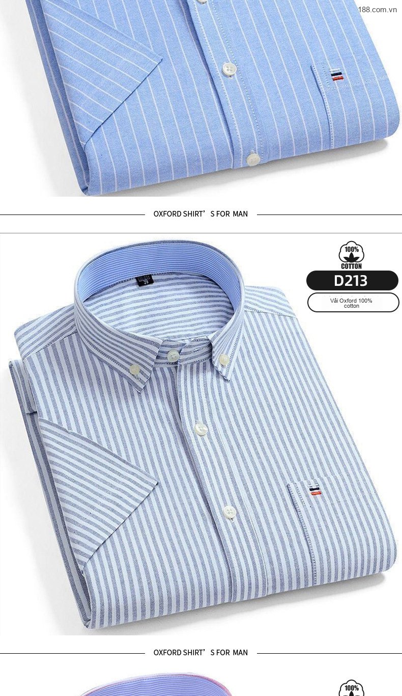 Áo Sơ Mi Tay Ngắn Nam Cotton Dáng Ôm Họa Tiết Kẻ Sọc Màu Xanh, Trắng, Nâu, Xám... chi tiết 12