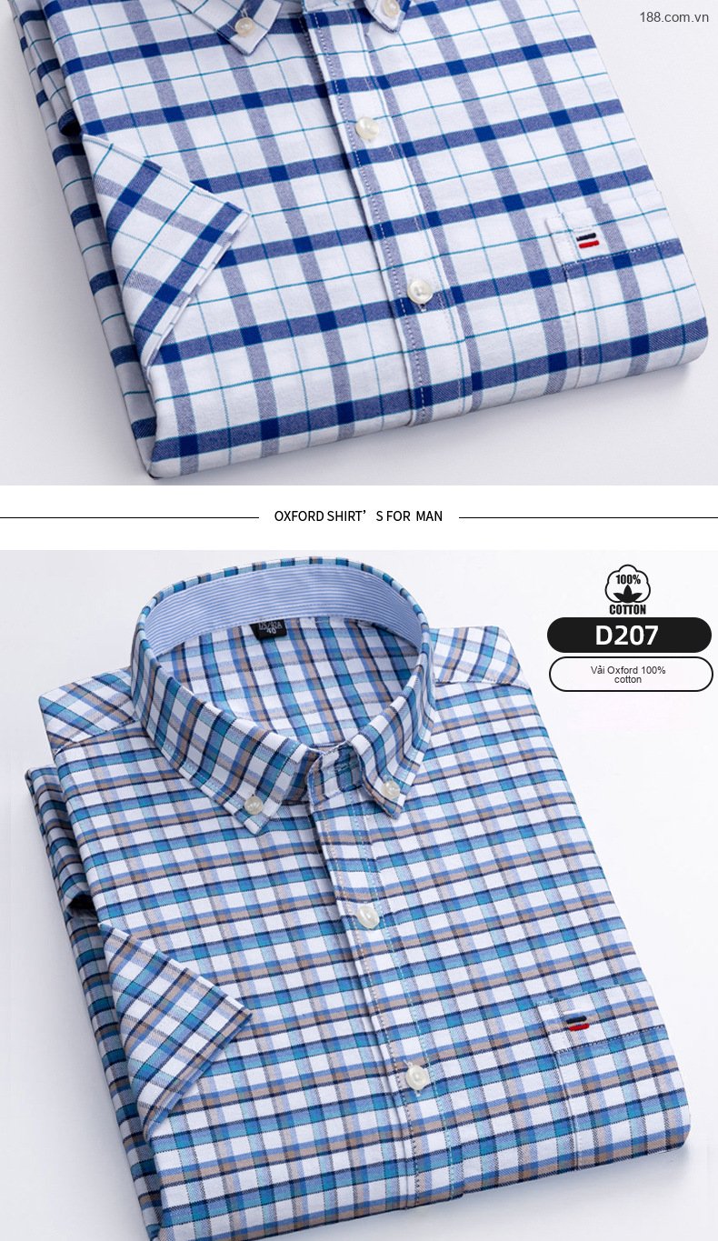 Áo Sơ Mi Tay Ngắn Nam Cotton Dáng Ôm Họa Tiết Kẻ Sọc Màu Xanh, Trắng, Nâu, Xám... chi tiết 10