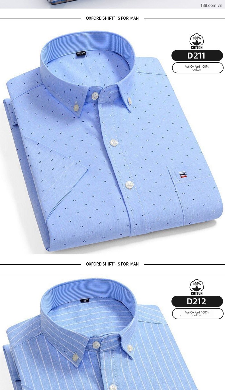 Áo Sơ Mi Tay Ngắn Nam Cotton Dáng Ôm Họa Tiết Kẻ Sọc Màu Xanh, Trắng, Nâu, Xám... chi tiết 11