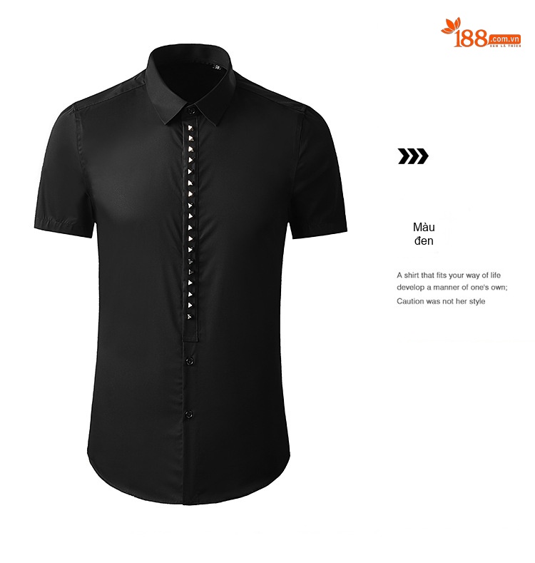 Áo Sơ Mi Nam Tay Ngắn Trang Trí Đinh Tán Phong Cách Casual Màu Đen, Trắng chi tiết 8