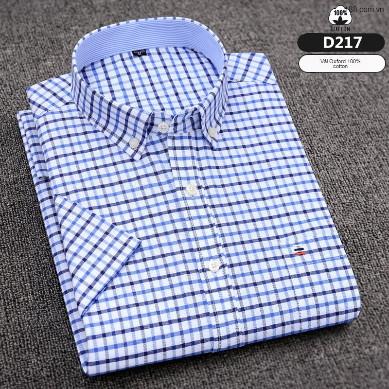 Áo Sơ Mi Tay Ngắn Nam Cotton Dáng Ôm Họa Tiết Kẻ Sọc Màu Xanh, Trắng, Nâu, Xám...