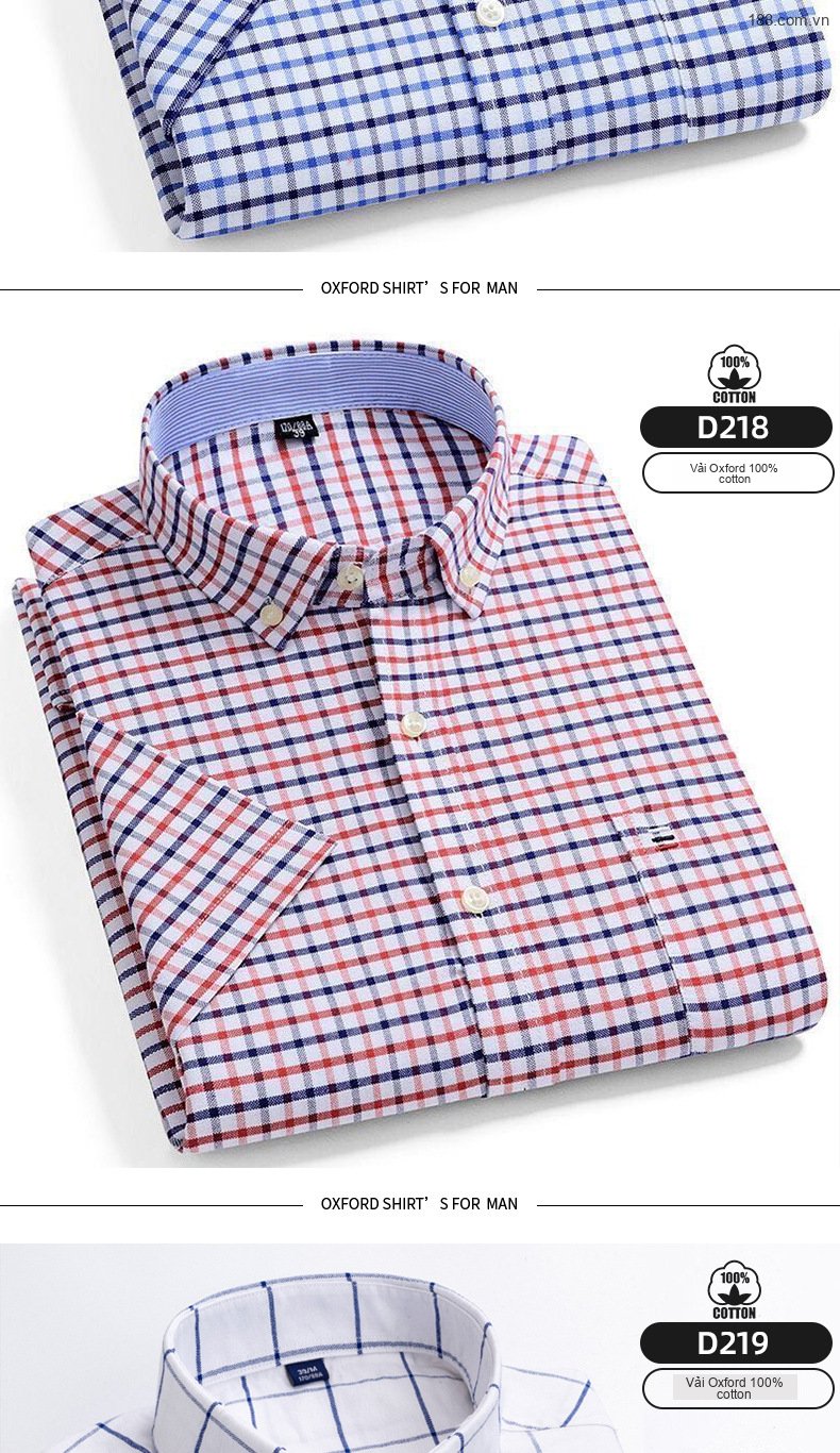 Áo Sơ Mi Tay Ngắn Nam Cotton Dáng Ôm Họa Tiết Kẻ Sọc Màu Xanh, Trắng, Nâu, Xám... chi tiết 14
