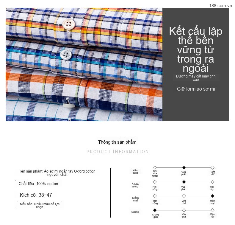 Áo Sơ Mi Tay Ngắn Nam Cotton Dáng Ôm Họa Tiết Kẻ Sọc Màu Xanh, Trắng, Nâu, Xám... chi tiết 19