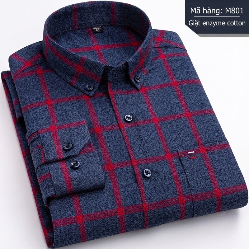 Áo Sơ Mi Tay Dài Nam Cotton Kẻ Caro Dáng Ôm Vừa Vặn Hàng Ngày Màu Xanh Navy, Đỏ, Vàng, Xám...