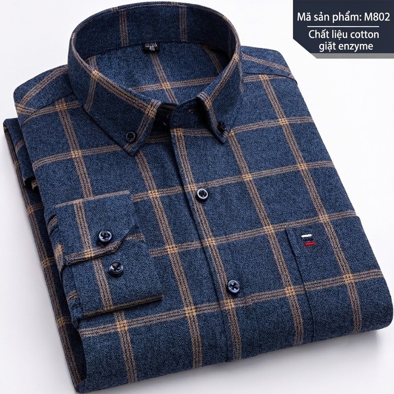 Áo Sơ Mi Tay Dài Nam Cotton Kẻ Caro Dáng Ôm Vừa Vặn Hàng Ngày Màu Xanh Navy, Đỏ, Vàng, Xám...