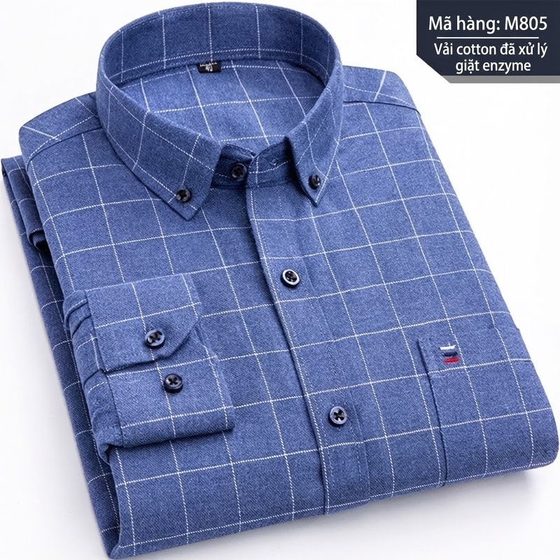 Áo Sơ Mi Tay Dài Nam Cotton Kẻ Caro Dáng Ôm Vừa Vặn Hàng Ngày Màu Xanh Navy, Đỏ, Vàng, Xám...