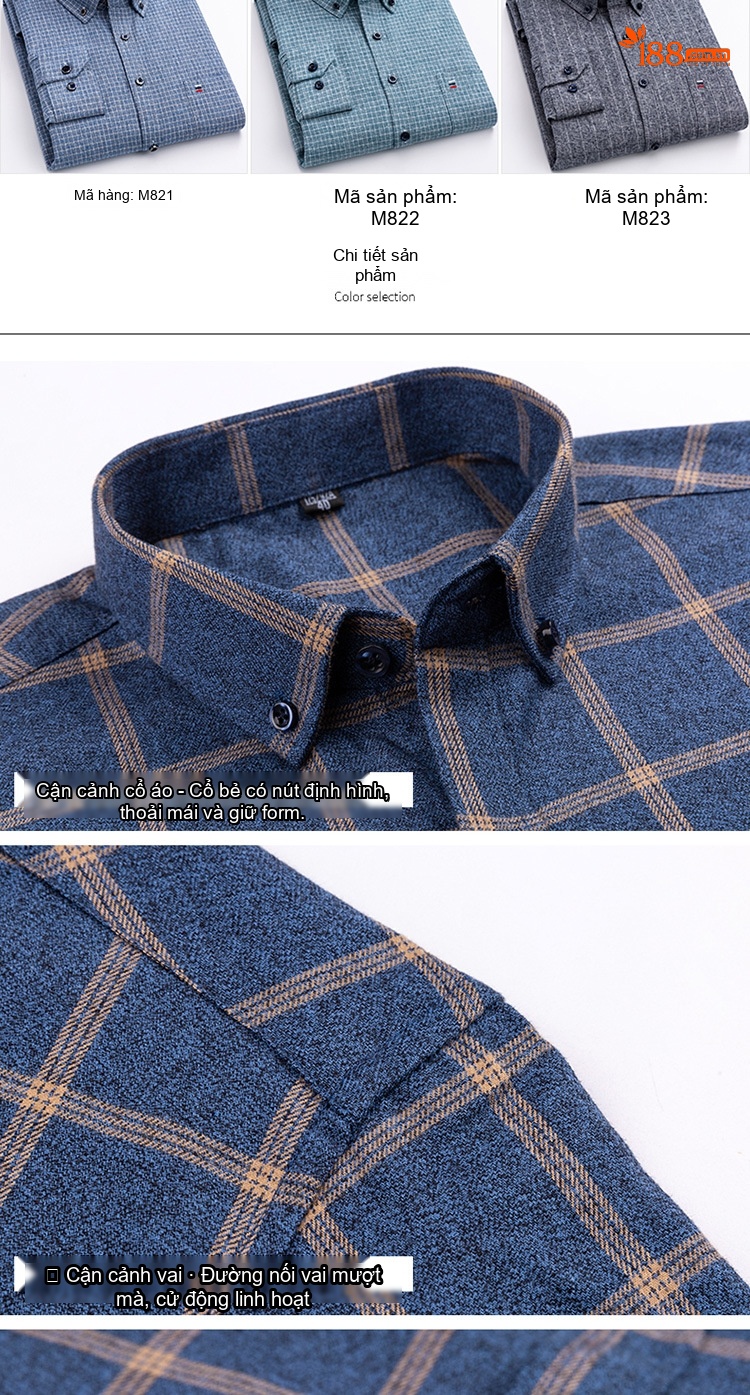 Áo Sơ Mi Tay Dài Nam Cotton Kẻ Caro Dáng Ôm Vừa Vặn Hàng Ngày Màu Xanh Navy, Đỏ, Vàng, Xám... chi tiết 5