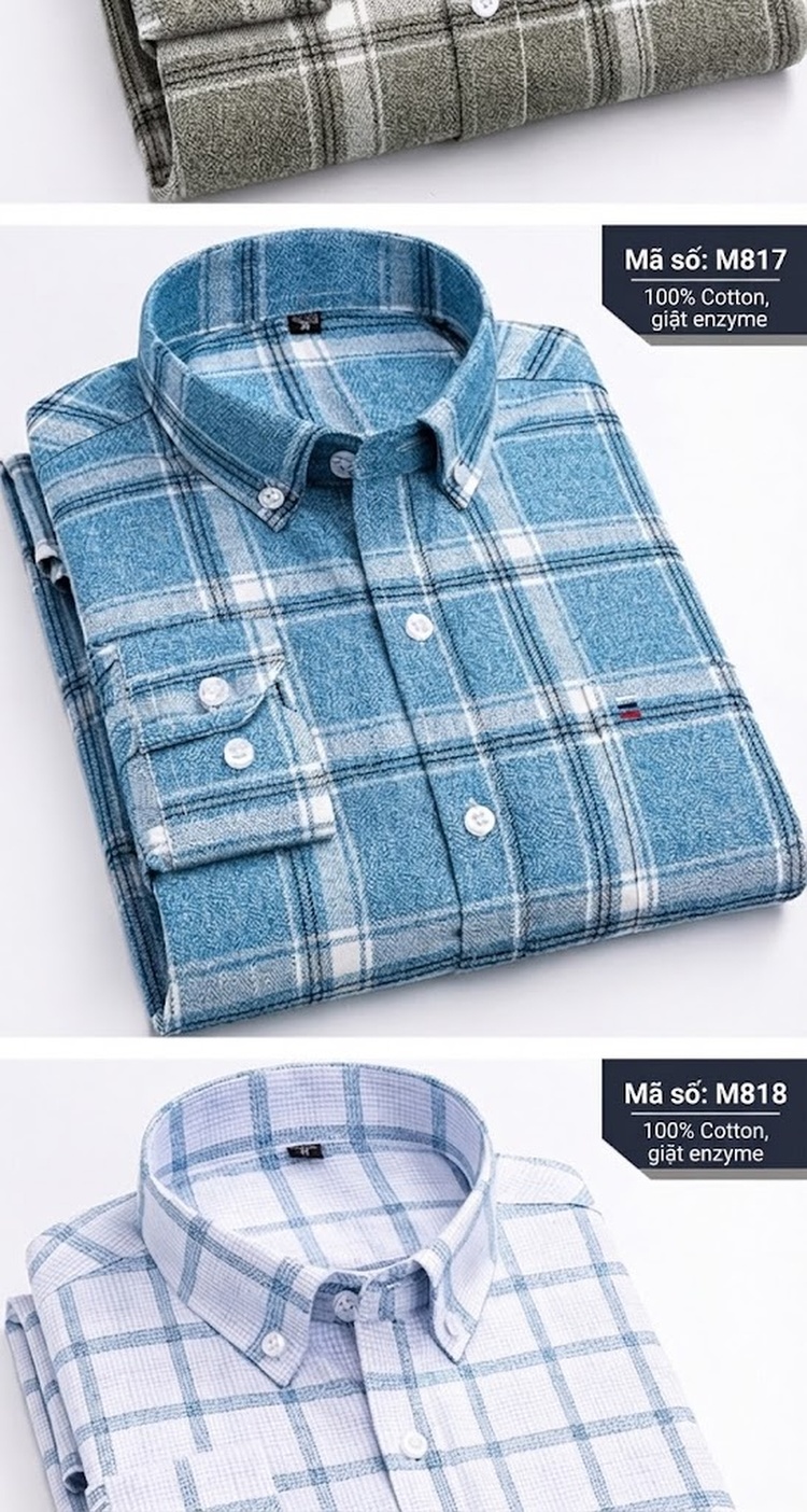 Áo Sơ Mi Tay Dài Nam Cotton Kẻ Caro Dáng Ôm Vừa Vặn Hàng Ngày Màu Xanh Navy, Đỏ, Vàng, Xám... chi tiết 15