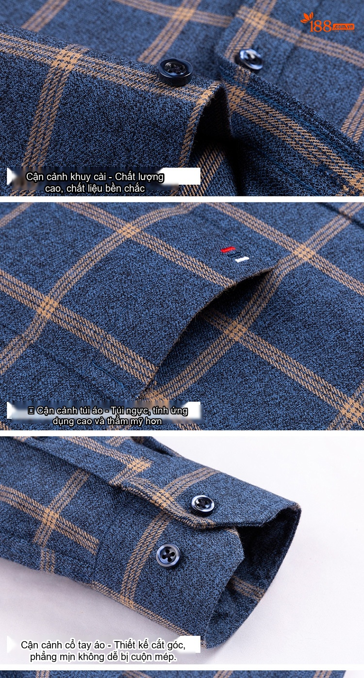 Áo Sơ Mi Tay Dài Nam Cotton Kẻ Caro Dáng Ôm Vừa Vặn Hàng Ngày Màu Xanh Navy, Đỏ, Vàng, Xám... chi tiết 6