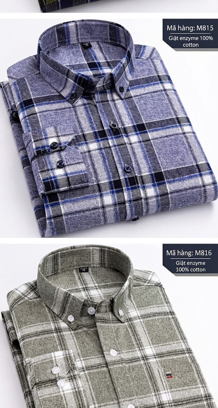 Áo Sơ Mi Tay Dài Nam Cotton Kẻ Caro Dáng Ôm Vừa Vặn Hàng Ngày Màu Xanh Navy, Đỏ, Vàng, Xám... chi tiết 14
