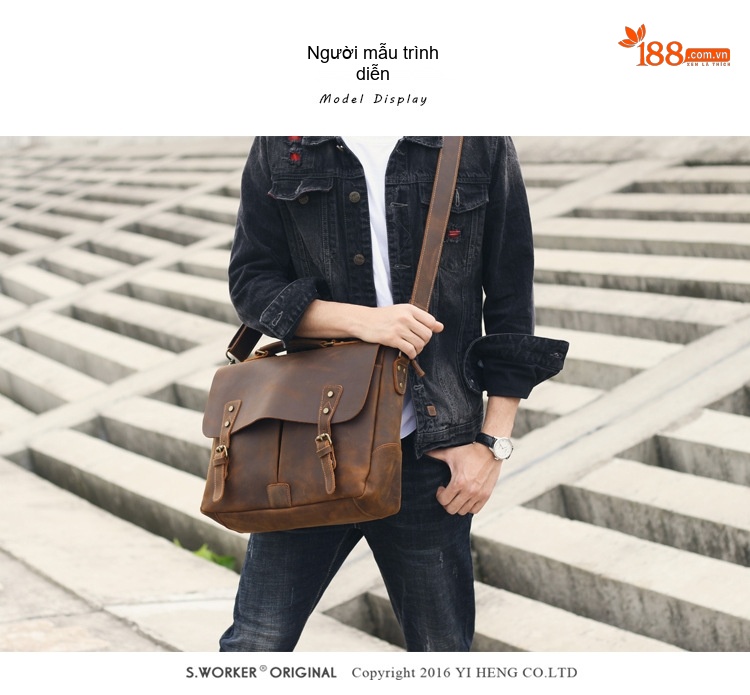 Túi Đeo Chéo Nam Da Bò Dáng Postman Cỡ 14 Inch Màu Nâu chi tiết 4