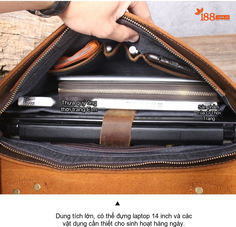 Túi Đeo Chéo Nam Da Bò Dáng Postman Cỡ 14 Inch Màu Nâu chi tiết 20