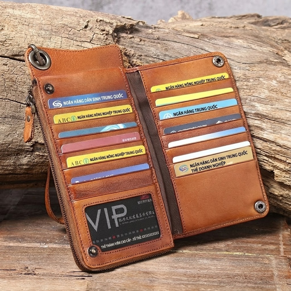 Ví Dài Cầm Tay Nam Nữ Da Bò Đa Năng Tích Hợp Ngăn Card Màu Nâu, Đen, Xám