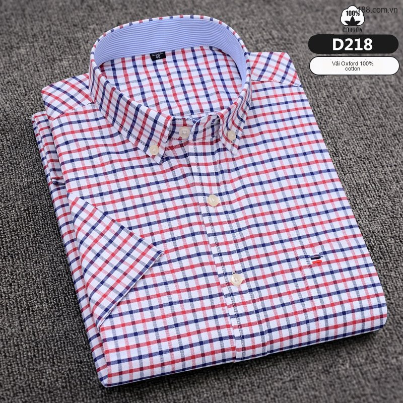 Áo Sơ Mi Tay Ngắn Nam Cotton Dáng Ôm Họa Tiết Kẻ Sọc Màu Xanh, Trắng, Nâu, Xám...