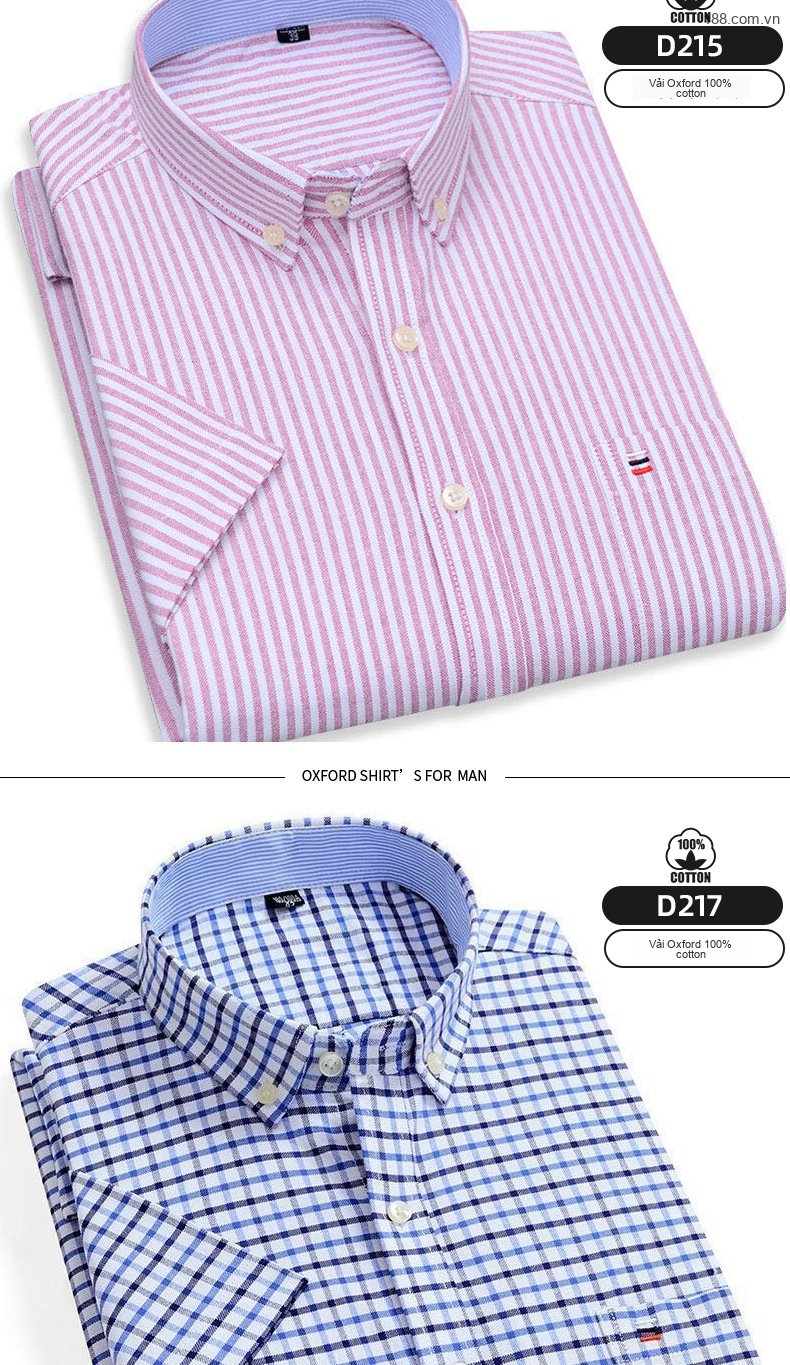 Áo Sơ Mi Tay Ngắn Nam Cotton Dáng Ôm Họa Tiết Kẻ Sọc Màu Xanh, Trắng, Nâu, Xám... chi tiết 13