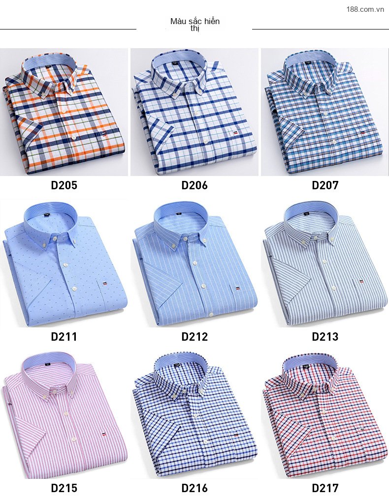 Áo Sơ Mi Tay Ngắn Nam Cotton Dáng Ôm Họa Tiết Kẻ Sọc Màu Xanh, Trắng, Nâu, Xám... chi tiết 5