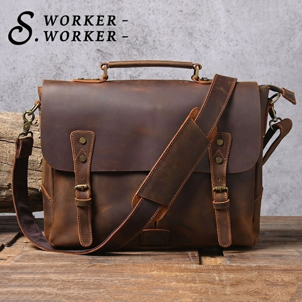 Túi Đeo Chéo Nam Da Bò Dáng Postman Cỡ 14 Inch Màu Nâu