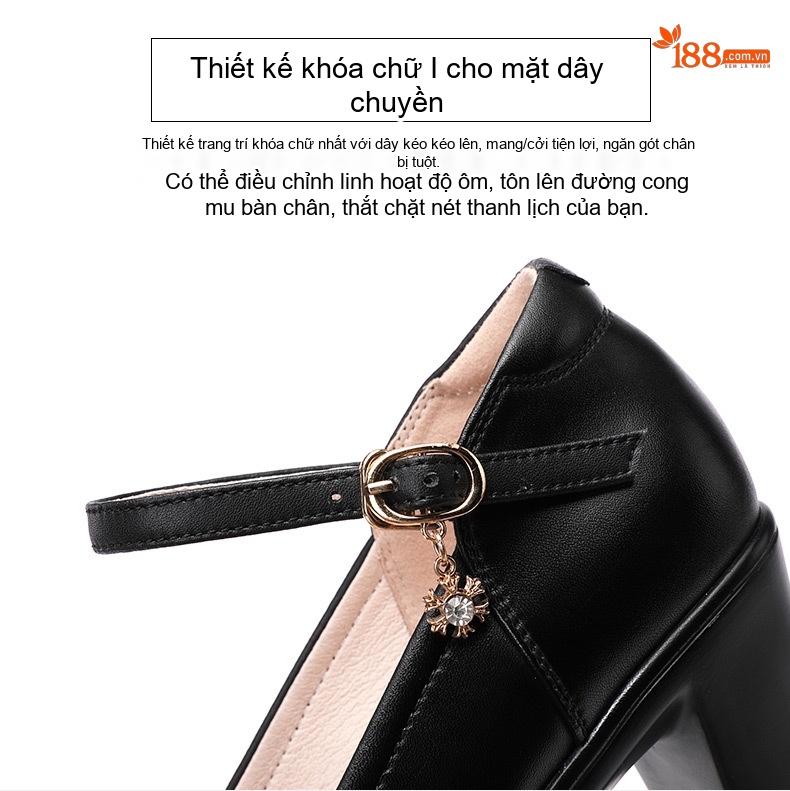 Giày Cao Gót Nữ Da Bò Quai Ngang Chiều Cao Đế Khoảng 8cm Màu Đen, Trắng, Bạc, Đỏ... chi tiết 10