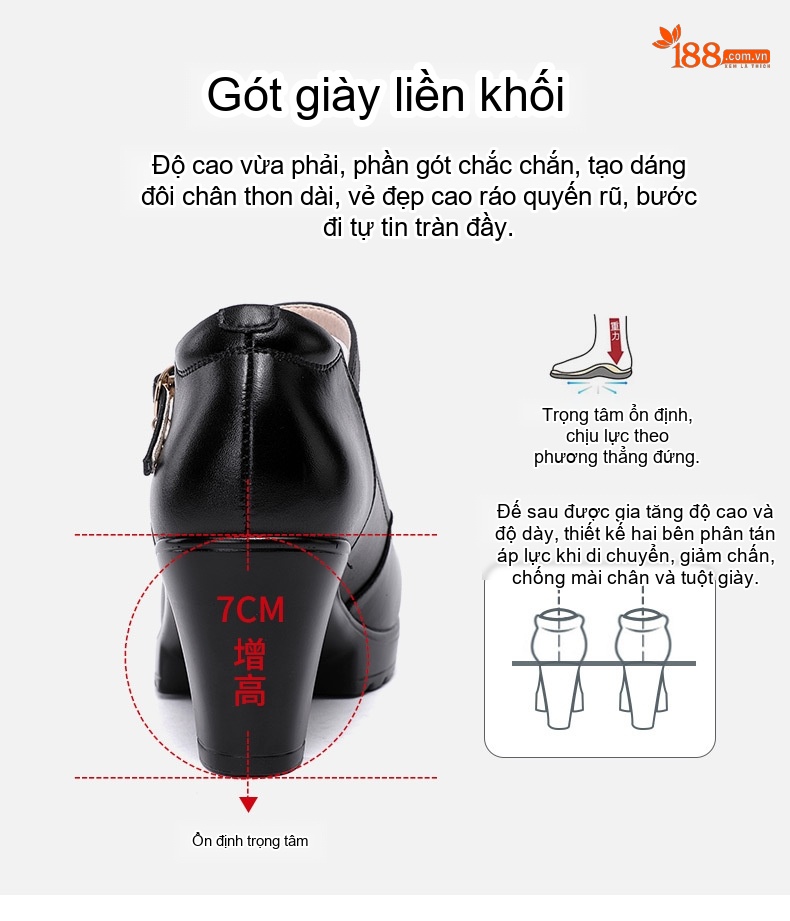 Giày Cao Gót Nữ Da Bò Quai Ngang Chiều Cao Đế Khoảng 8cm Màu Đen, Trắng, Bạc, Đỏ... chi tiết 11
