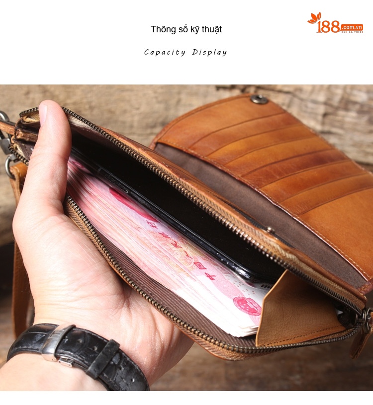 Ví Dài Cầm Tay Nam Nữ Da Bò Đa Năng Tích Hợp Ngăn Card Màu Nâu, Đen, Xám chi tiết 8