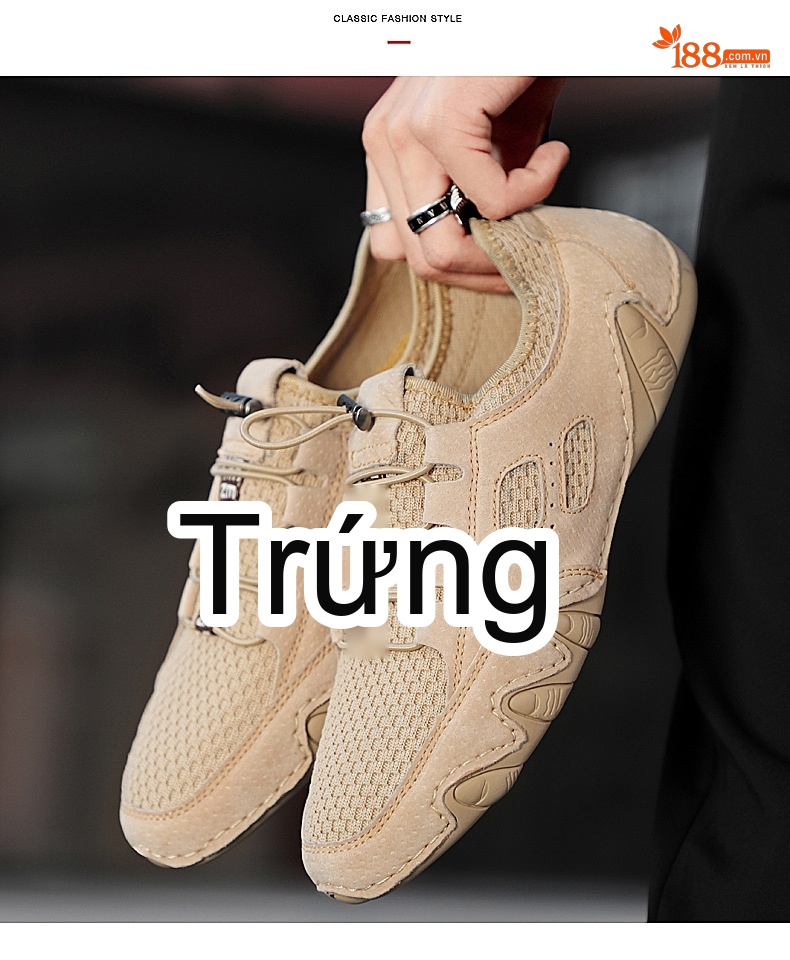 Giày Da Heo Nam Lưới Thoáng Khí Buộc Dây Đế Mềm Chiều Cao Đế Khoảng 3cm Màu Be, Xám chi tiết 11