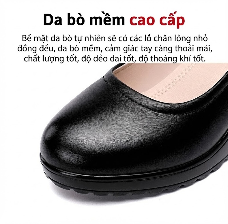 Giày Cao Gót Nữ Da Bò Quai Ngang Chiều Cao Đế Khoảng 8cm Màu Đen, Trắng, Bạc, Đỏ... chi tiết 9