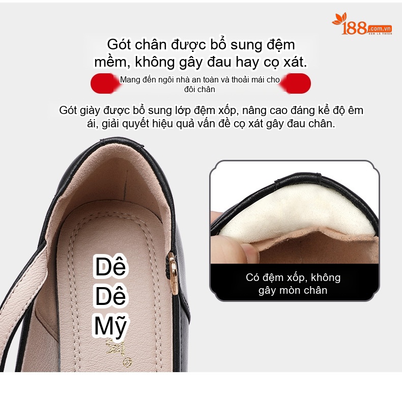 Giày Cao Gót Nữ Da Bò Quai Ngang Chiều Cao Đế Khoảng 8cm Màu Đen, Trắng, Bạc, Đỏ... chi tiết 5