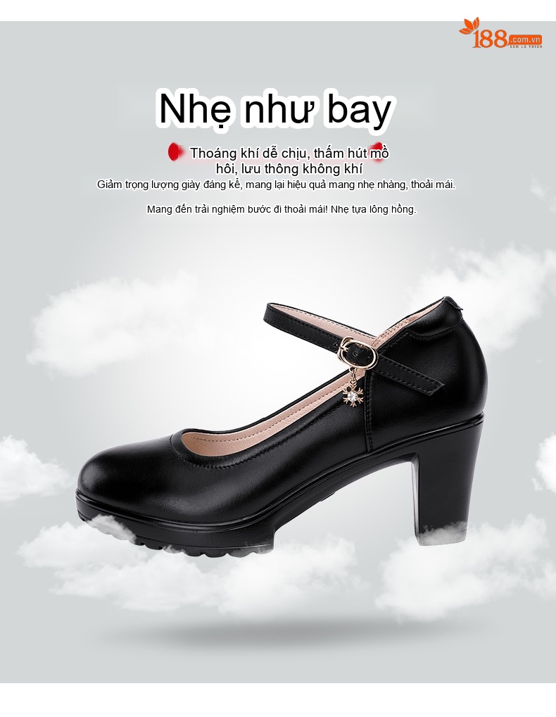 Giày Cao Gót Nữ Da Bò Quai Ngang Chiều Cao Đế Khoảng 8cm Màu Đen, Trắng, Bạc, Đỏ... chi tiết 8